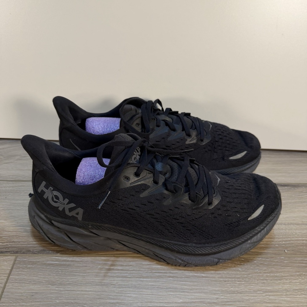 Hoka One One Clifton 8 Black Running Shoes Laces 1119393 BBLC Men's 10 D